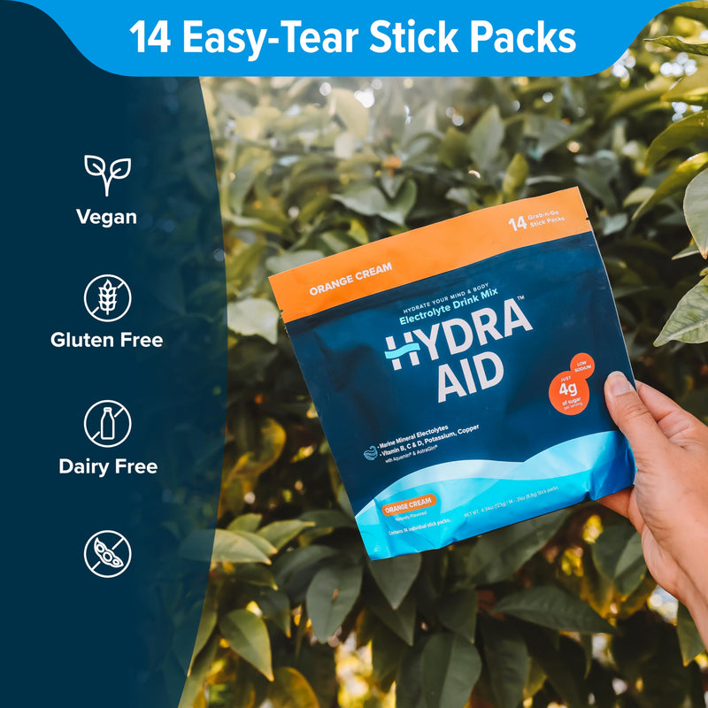 Low Sodium Electrolyte Powder Packets - Marine-Mineral Hydration Mix with Vitamins B, C, D | No Salty Aftertaste | Pack of 2 | 28 Orange Cream Sticks | Vegan, Non-GMO, Gluten Free 4.76 Ounce (Pack of 2)