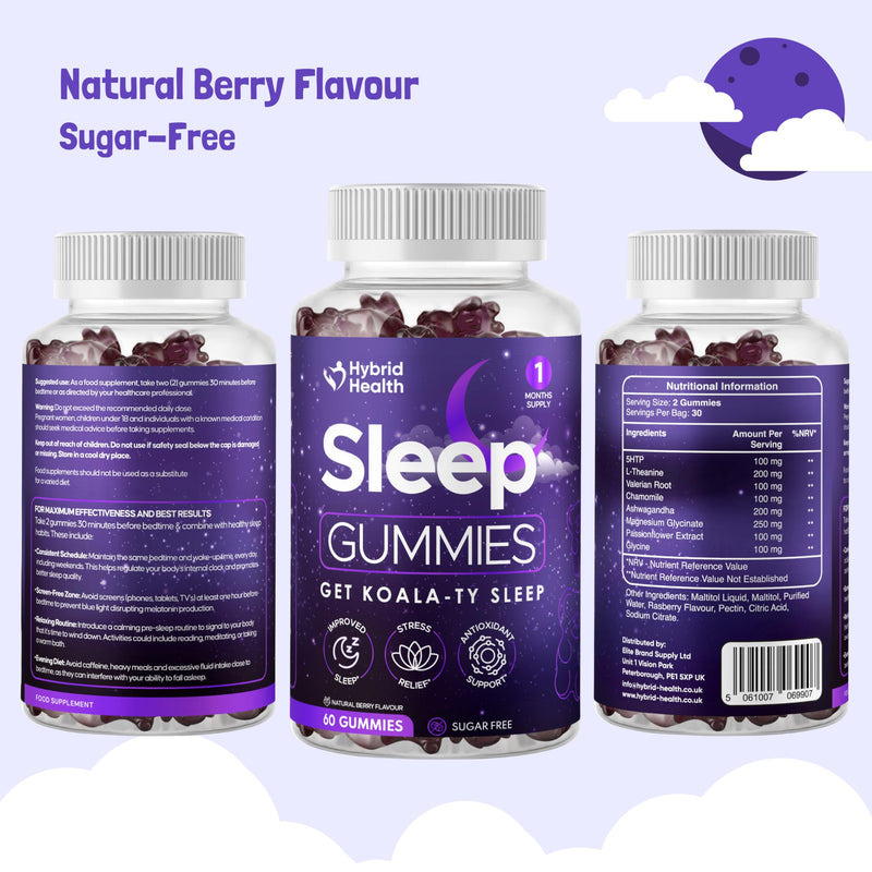 Sugar Free Sleep Gummies x 60 | Maximum Strength | with Ashwagandha, Magnesium, Chamomile Extract | Natural Berry Flavoured | Get Koala-Ty Sleep 1 count (Pack of 60)