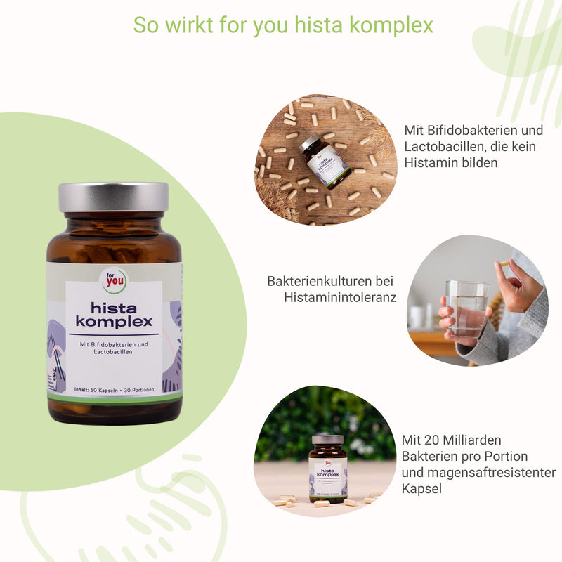 [Australia] - for you hista complex - specially developed for people with histamine intolerance - with bifidobacteria and lactobacilli - 20 billion bacteria per serving plus fiber - 60 capsules 