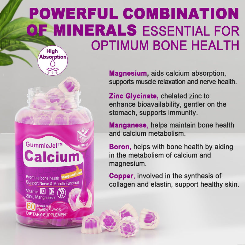 [Australia] - Sugar-Free Calcium Citrate Gummies 1000mg w/Vitamin D3 K2, Magnesium, Zinc, Boron, Manganese, Copper for Bone, Muscle & Immune, Ultimate Absorption Calcium Supplement for Women & Men - Vegan, 60 Count 60 Count (Pack of 1) 