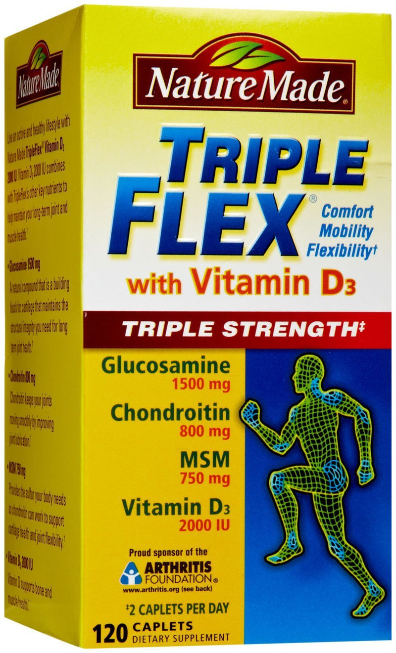 Nature Made TripleFlex Triple Strength Caplets with Vitamin D3, 120 Count for Joint Support 120 Count (Pack of 1)