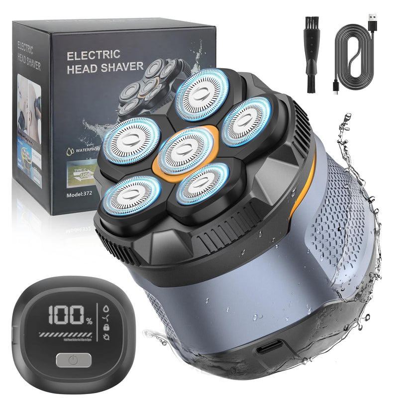 [Australia] - 6D Electric Head Shaver for Men, Magnetic Wet & Dry Razor Electric Razor Hair Trimmer, IPX6 Waterproof, LED Display, Rechargeable Cordless Grooming Kit Grayish Blue 