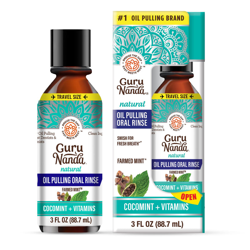 [Australia] - GuruNanda Travel Size CocoMint Oil Pulling Mouthwash, 7 Essential Oils & Vitamins, Promotes Fresh Breath & Happy Gums, No Alcohol & Fluoride, 3 oz Cocomint+Vitamins 3 Fl Oz (Pack of 1) 