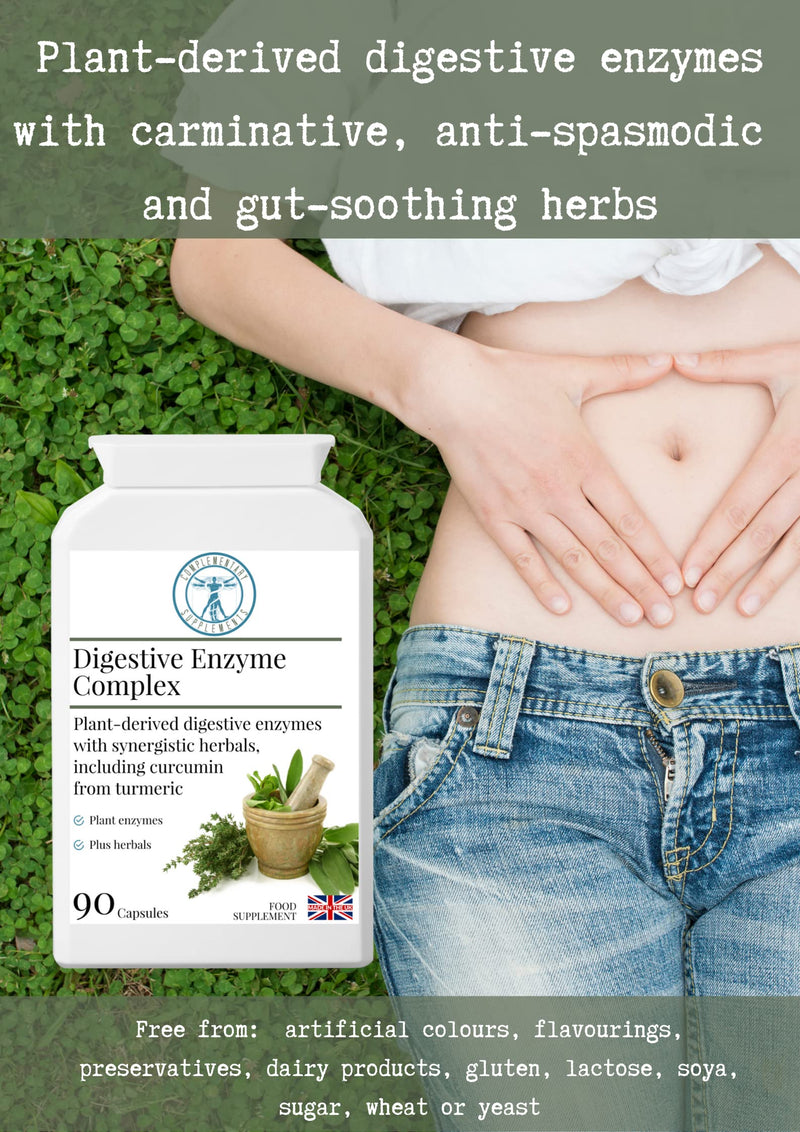 Digestive Enzyme Complex – Digestive Support & Bloating Relief with Betaine HCl, Lipase, Protease, Bromelain, Peppermint & Turmeric – Vegan – 90 Capsules