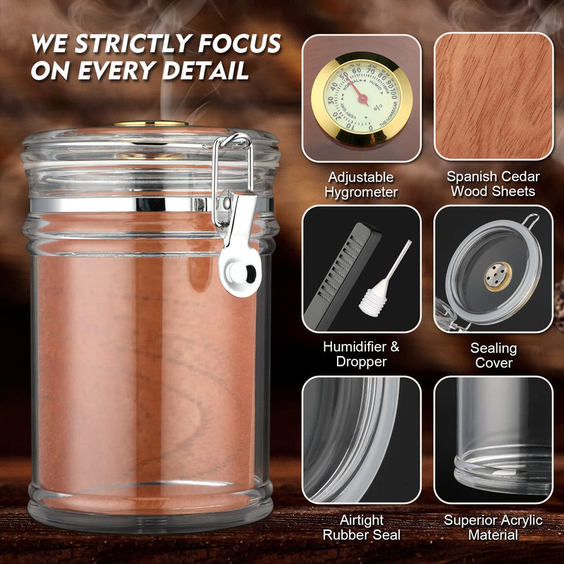 [Australia] - XIFEI Acrylic Humidor Jar with Humidifier and Hygrometer,humidor That can Hold About 18 Cigars (Clear) 