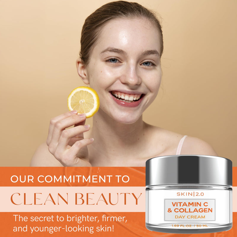 Skin 2.0 Vitamin C & Collagen Face Moisturizer – Hydrating Anti Aging Cream for Smooth & Radiant Skin, Firms & Revives Dull Complexion – Dermatologist Tested, Korean Skin Care, Clean Beauty – 2 Pack Vitamin C & Collagen (2 Pack)