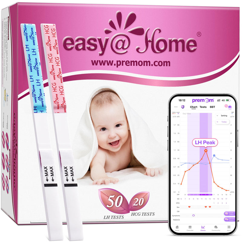 Easy@Home 50 Ovulation Test Strips and 20 Pregnancy Test Strips Combo Kit | Ovulation and Pregnancy Test Strips, 50 LH Tests + 20 hCG Tests, Daily Ovulation Tracking, Package May Vary 70 Count (Pack of 1)
