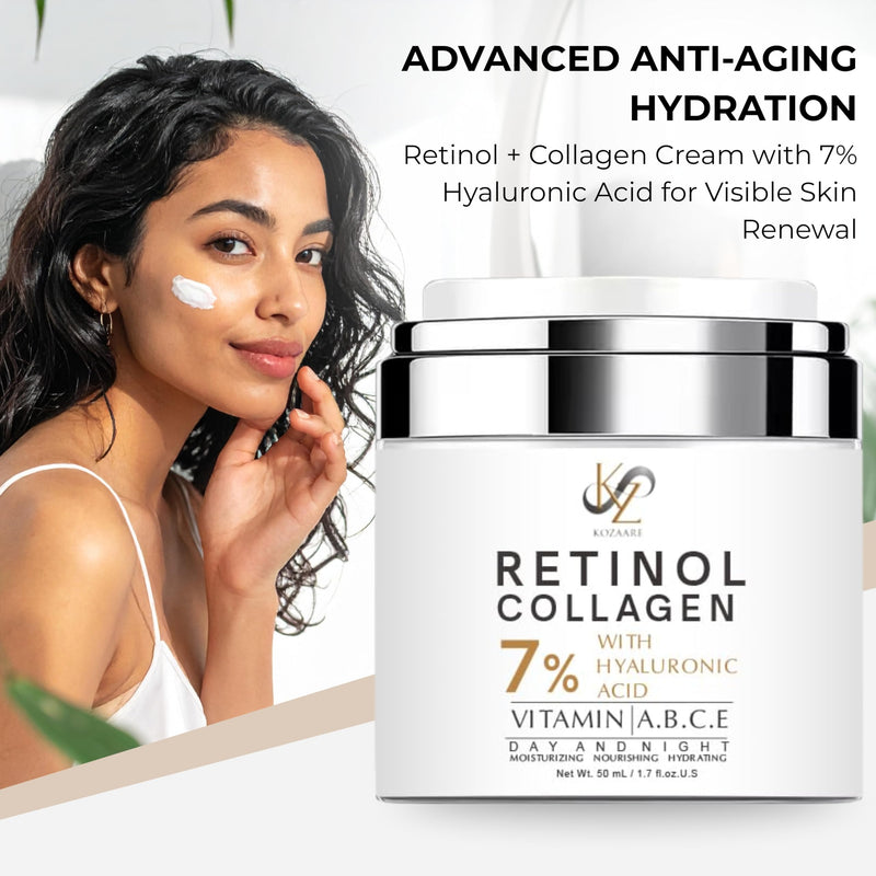 Retinol Collagen Face Moisturizer & Moisturizer Face Cream with Retinol – Anti Aging Face Cream for Women with 7% Hyaluronic Acid, Vitamins A B C E – Facial Moisturizer for Day & Night 1.7 fl oz