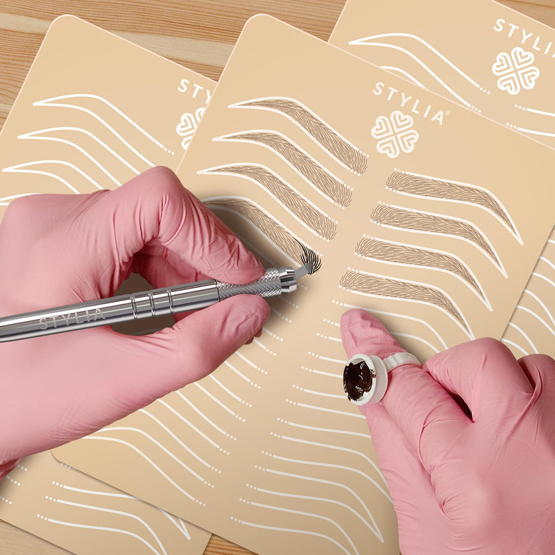 [Australia] - Stylia Microblading Practice Skins: Inkless, Realistic Fake Skin Sheets for Eyebrow Tattoo Training, 6 Count, Ivory 6 Ombre Double Sided 