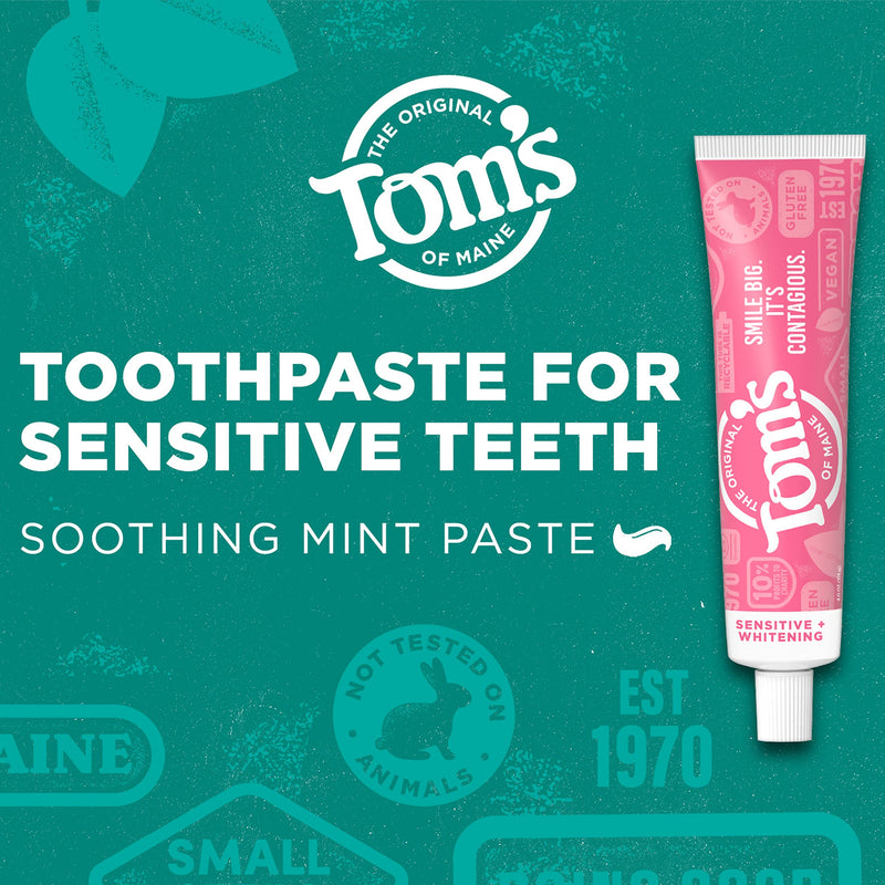 [Australia] - Tom's of Maine Sensitive + Whitening Fluoride Free Toothpaste,Soothing Mint 4.0 oz 3-Pack 4 Ounce (Pack of 3) 