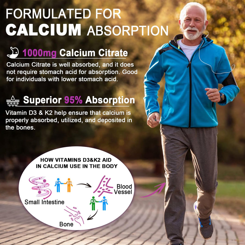 [Australia] - Sugar-Free Calcium Citrate Gummies 1000mg w/Vitamin D3 K2, Magnesium, Zinc, Boron, Manganese, Copper for Bone, Muscle & Immune, Ultimate Absorption Calcium Supplement for Women & Men - Vegan, 60 Count 60 Count (Pack of 1) 