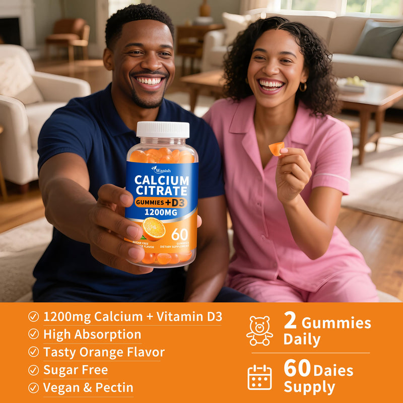 (3 Pack)Calcium Citrate 1200mg with Vitamin D3 Gummies for women & Men，Calcium Citrate Supplement for Bone & Teeth Support,High Absorption-Easy to Digest, Sugar Free,Vegan,Orange Flavor,90 Day Supply Orange 60 Count (Pack of 3)