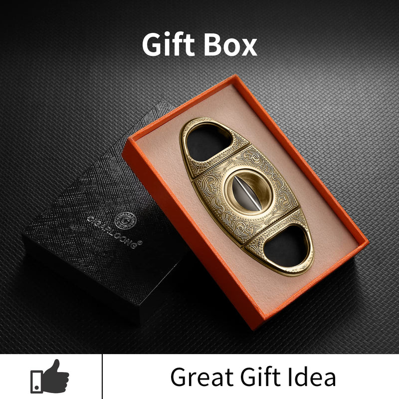 [Australia] - V-Cut Cigar Cutter, Sharp Blade Stainless Steel Carved Cigar Guillotine Scissors with Gift Box(Color:Gold) Gold 
