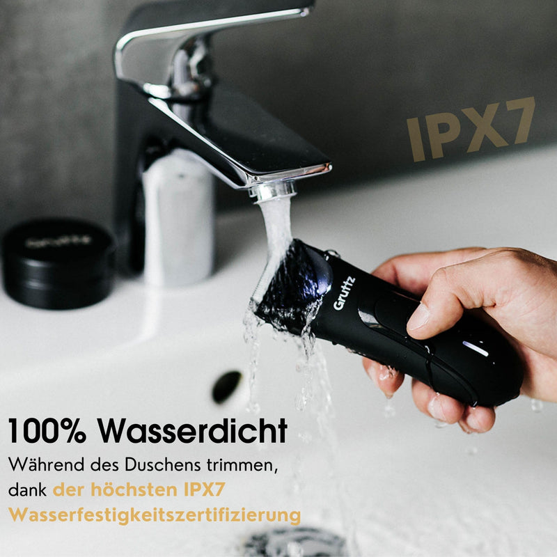 [Australia] - Gruttz, intimate razor for men, men's electric razor with standing charging station, razor for men's intimate area for chest, legs, armpit, groin, nose, IPX7, travel bag 