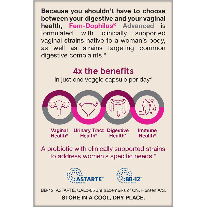 [Australia] - Jarrow Formulas Fem-Dophilus Advanced Probiotics 10 Billion CFU With 6 Science-Backed Strains, Dietary Supplement for Vaginal, Urinary Tract and Digestive Support, 30 Veggie Capsules, 30 Day Supply 