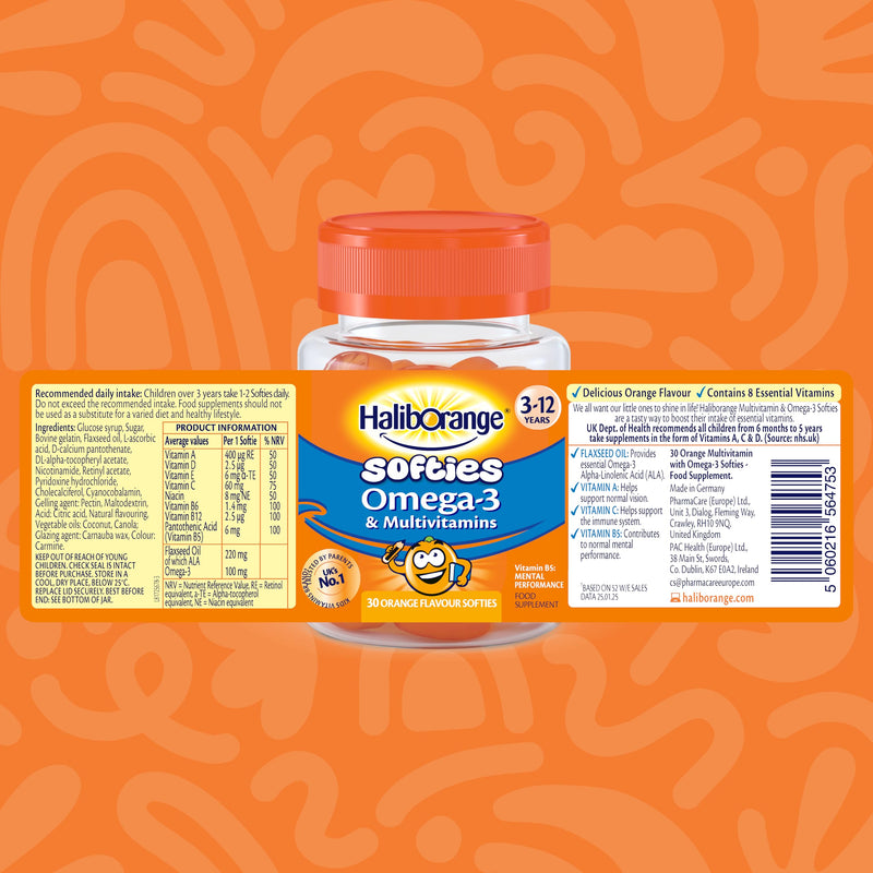 Seven Seas Haliborange Multivitamins and Omega-3 Orange Softies 30ct