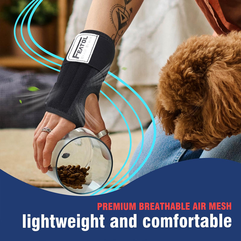 [Australia] - FEATOL 2 Pack Carpal Tunnel Wrist Brace For Work With Wrist Splint, Adjustable Wrist Guard Daytime Support For Women Men, Pain Relief For Pregnancy, Typing, Arthritis, Tendonitis, Right Hand Left Hand Medium 2 Pack (R and L)-Black. 