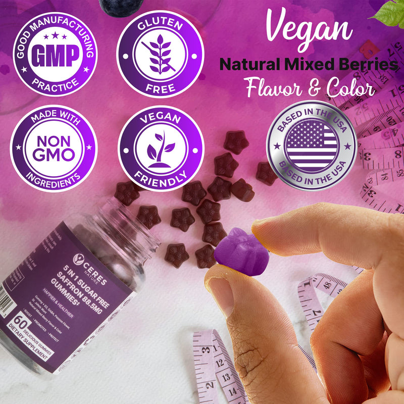 [Australia] - Premium Saffron Extract 88.5mg** Gummy - Appetite Control, Eye Support, Boost Energy & Heart Health NON-GMO – Gluten Free – Vegan Friendly- Sugar-Free Antioxidant Boost - Premium Quality - 60 Gummies 