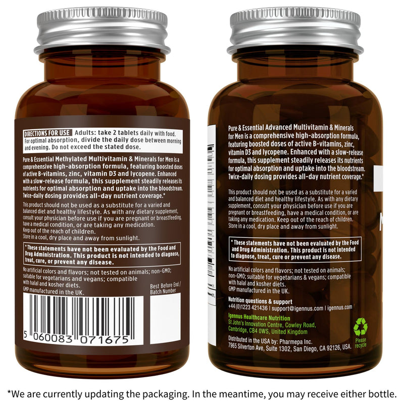Multivitamin & Minerals for Men + Advanced Kids Multivitamin Gummy Vegan Bundle, with Methylated B-Vitamins, Vitamin A, C, D3 & E, Clean Label, 60 Tablets + 90 Berry Flavor Gummies, by Igennus