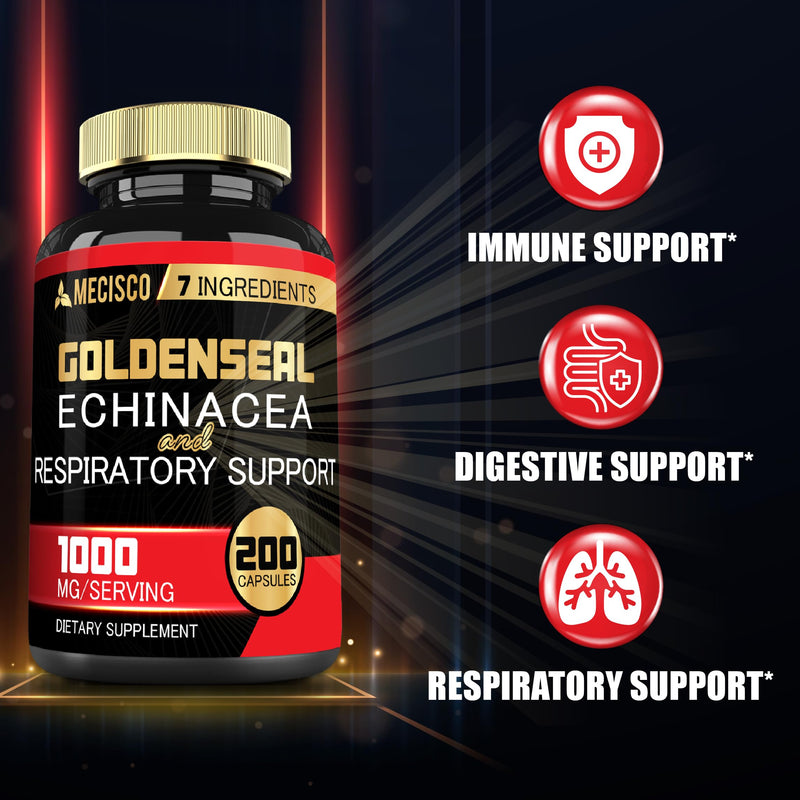 [Australia] - Goldenseal Root Capsule Organic with Echinacea, Mullein Leaf, Plantain & More - 7 Premium Herbal Supports Immune System, Digestive Health, Smooth Breathing, and Body Management - 200 Capsules 200 Count (Pack of 1) 