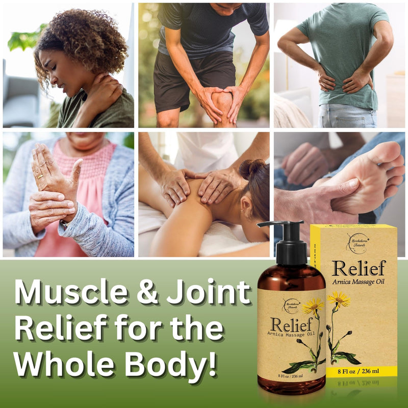 [Australia] - Relief Arnica Massage Oil – Great for Sports & Athletic Therapeutic Massage – All Natural - Arnica Montana for Sore Muscle Relief. Contains Sweet Almond, Jojoba, Grapeseed & Essential Oils 8oz 8 Fl Oz (Pack of 1) 