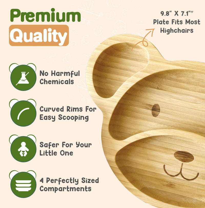 [Australia] - Bamboo Plates For Kids | Baby and Toddler Bamboo Suction Plate for Babies Feeding and Weaning | Promotes Self-Feeding with Eco-Friendly Sturdy Bear Design | Suction Plates for Busy Moms & Dads | Blue 