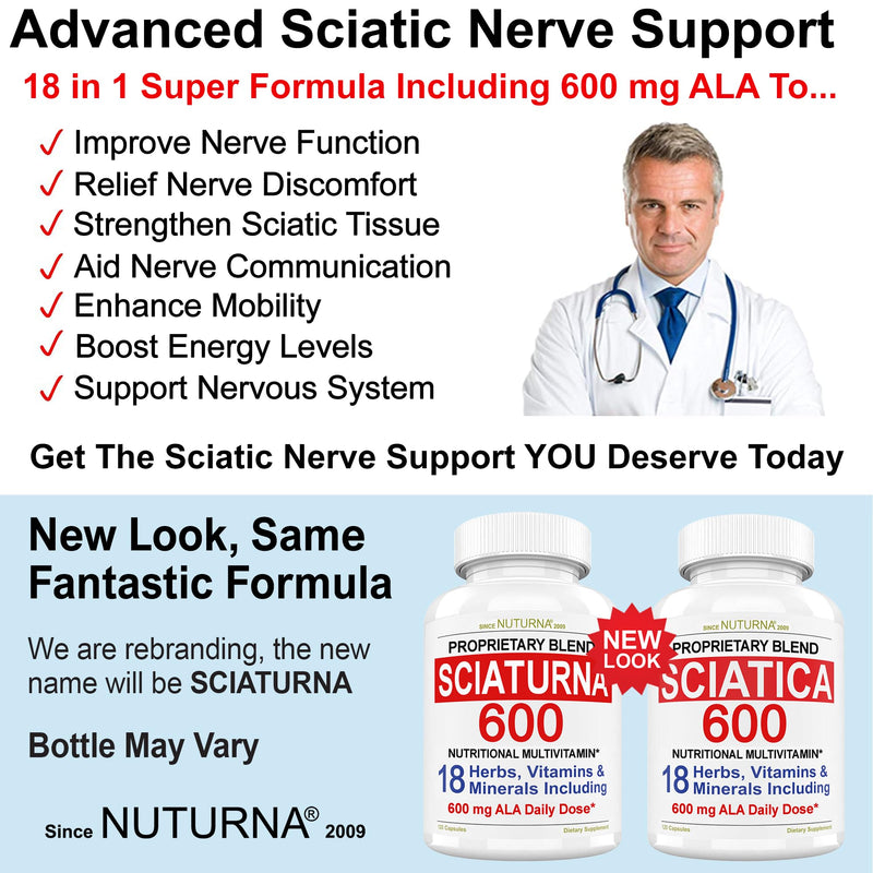 Sciatic Nerve Relief Support Formula Supplement with 600 mg Alpha Lipoic Acid - 18 in 1 Sciatica Nerve Formula for Lower Back, Hip, Lumbar, Leg, Foot Turmeric Curcumin - 120 Pills Made in The USA 120 Count (Pack of 1)