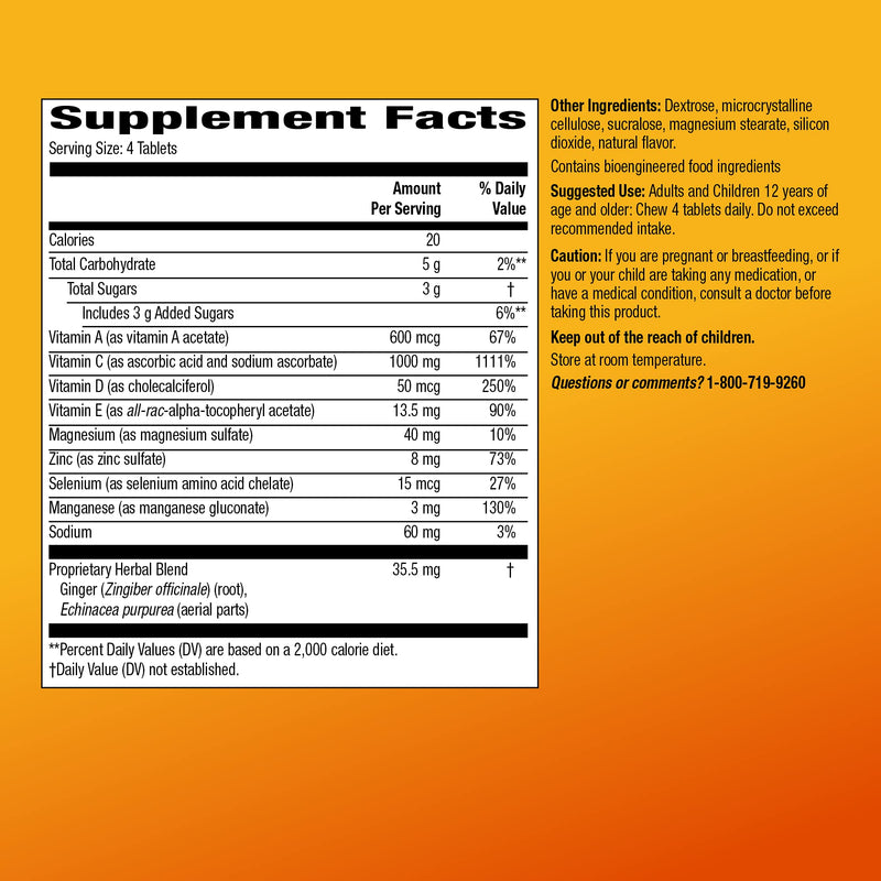 Amazon Basic Care Immune Support Citrus Chewable Tablets with Antioxidants, Vitamin D and Immune System Support, 32 Count 32 Count (Pack of 1)