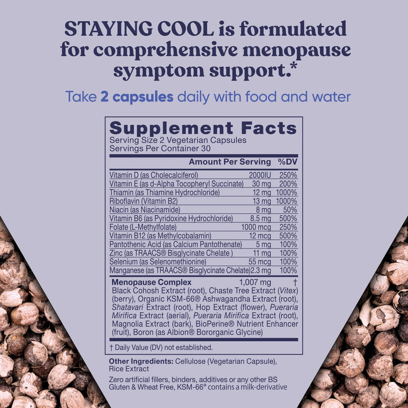 [Australia] - Staying Cool Menopause Supplements for Women – Hormonal Hot Flashes, Weight Support, Night Sweats – Vitex Chaste Tree & Black Cohosh Pills for Natural Relief – 60 Vegetarian Soft Capsules 