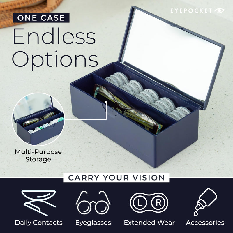[Australia] - Daily Contact Lens Case - Travel Contact Case, Daily Lens Organizer, Flip Top Eye Contacts Carrier for Disposable Lenses & Dailies, Navy 