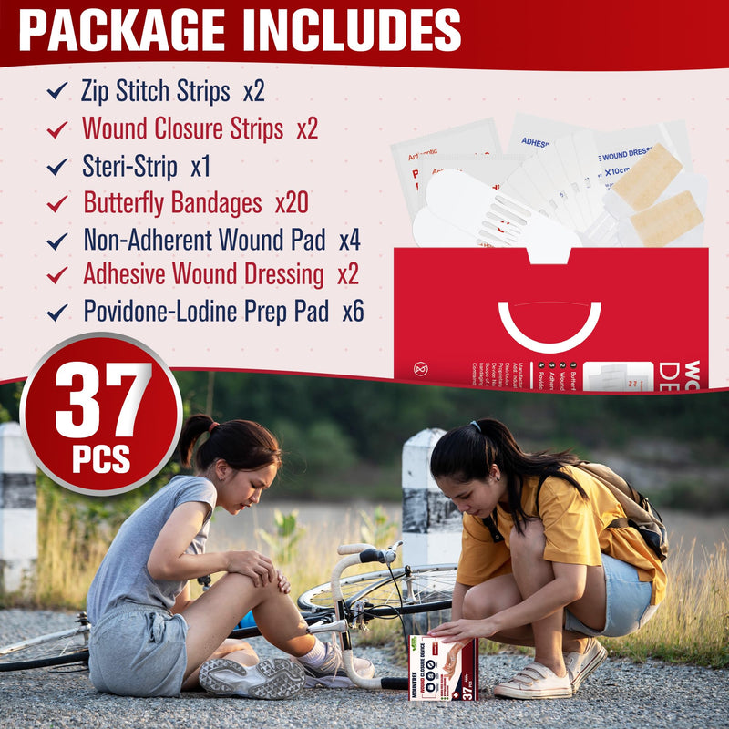 [Australia] - Emergency Wound Closure Strips - HSA or FSA Eligible - Mountree 4 Types Easy to Use Laceration Closure Kit - Stitchless & Painless Sutures Butterfly Bandaids 35PCS 