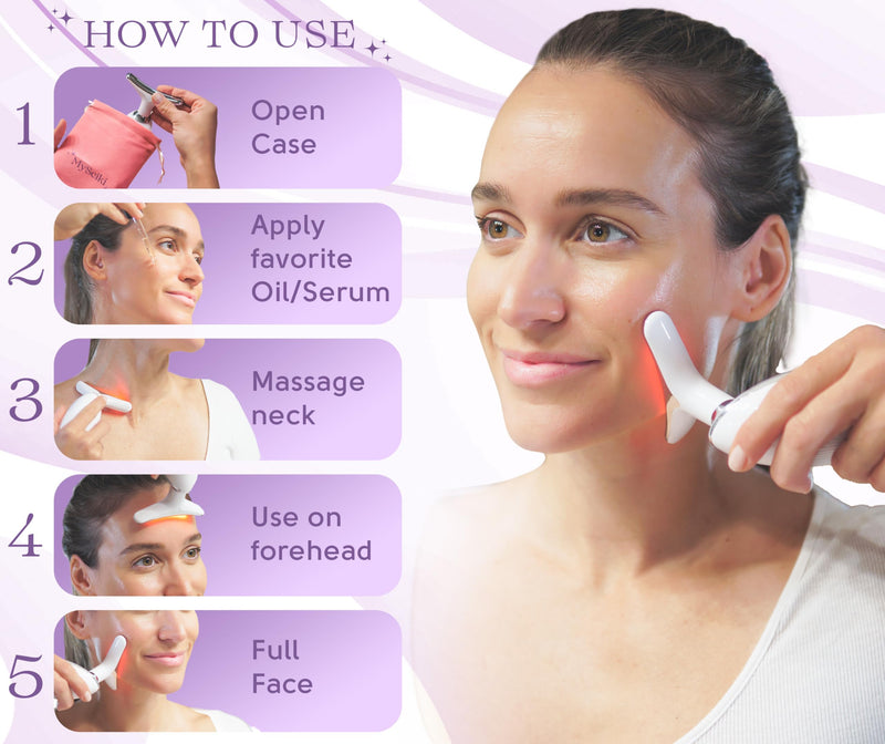 7 LED Light Beauty Tool – Face and Neck Massager with Jade Roller, Case, and Cloth (White) White