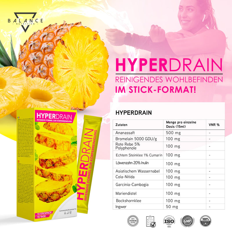 [Australia] - HYPERDRAIN® Bromelain 5000 GDU/g - 15 liquid stick packs | Lose Weight Fast Fat Burner | Bromelain high dose | Extra strong and concentrated detox formula with pineapple juice and milk thistle 