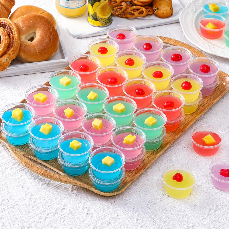 AOZITA [60 Sets - 2 oz Jello Shot Cups, Portion Cups With Lids, Small Plastic Containers with Lids, Airtight and Stackable Souffle Cups ASLB-2C-60