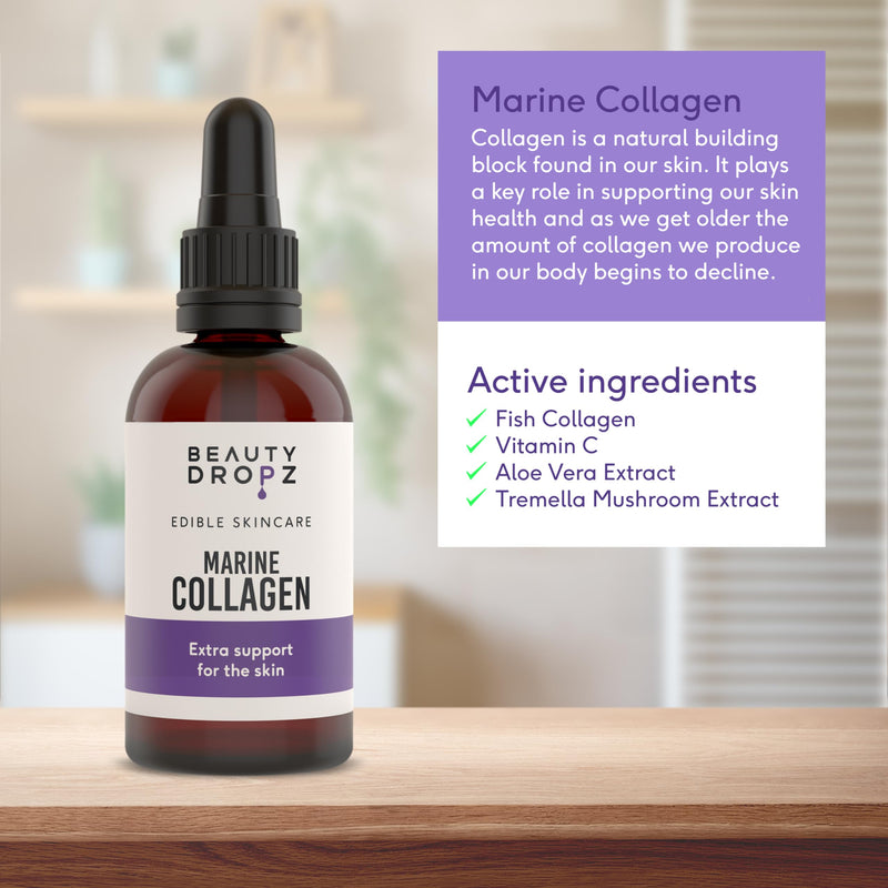 Marine Collagen Oral Skincare Drops – Youth-Boosting – Vitamin C – Hydration Support – Aloe Vera Extract – Tremella Mushroom Extract For Radiant Skin – Orange Flavour – 60ml