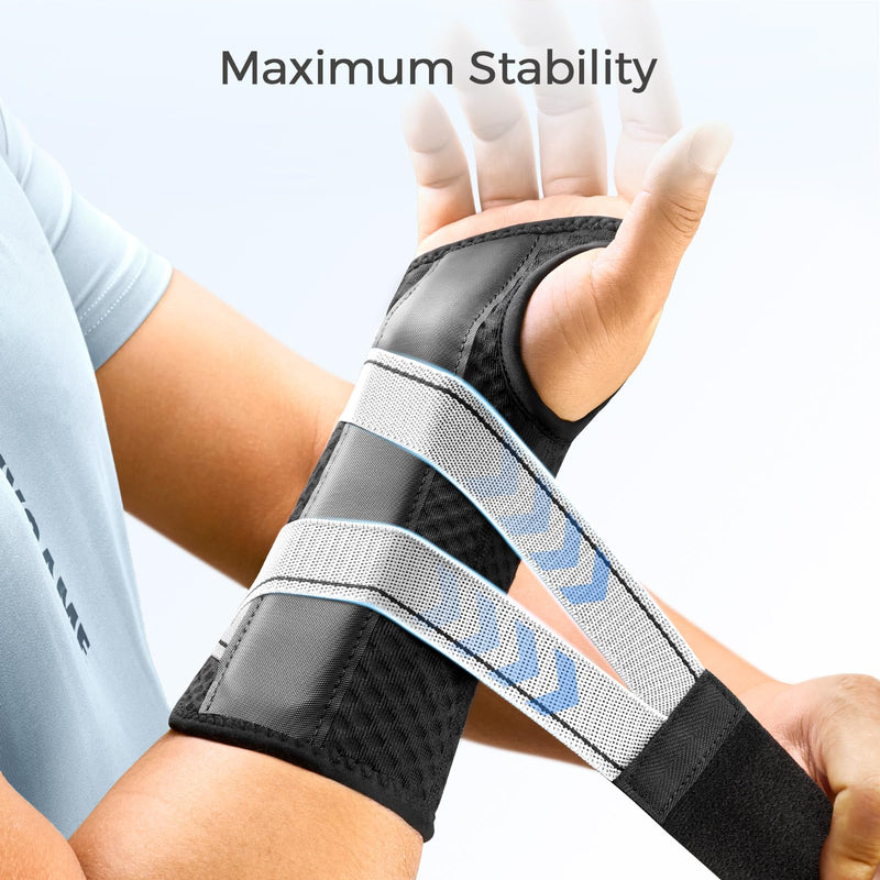 [Australia] - FREETOO Tendonitis Wrist Brace Night Support Fit Left Hand for Work, Pain Relief Wrist Splint for Arthritis, Sprain for Sleeping, Wrist Support Carpal Tunnel Fit Women and Men (Left, L/XL, Black/Grey) Left-Gray/Black 