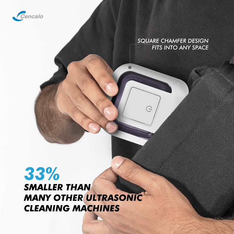 [Australia] - Ultrasonic Retainer Cleaner Machine with 2 Digital Timer, U-V Dental Cleaning Pod with Viewing Port,180ml Portable Denture Cleaner for Mouth Guards, Night Guards, Aligners, Brace, Jewelry, 42kHz White 