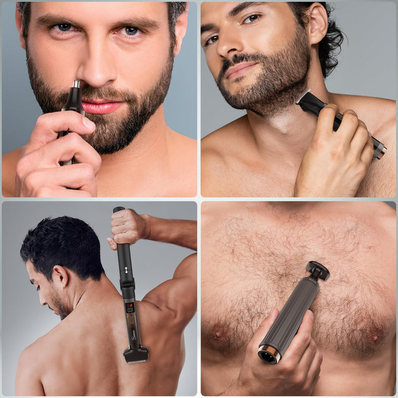 [Australia] - Hatteker Men's Back Shaver Body Trimmer Electric Body Groomer Face, Arm, Chin Beard Trimmer Cordless Hair Clipper with Adjustable Extension Trade Waterproof 