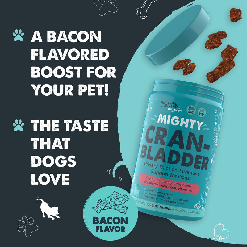 Mighty Paw Waggables Cran-Bladder (Made in The USA) | Cranberry Supplement for Dogs, Cranberry Chews for Urinary Tract Health. Kidney, & Bladder Support. Antioxidant Immune Health (120 Count) - PawsPlanet Australia