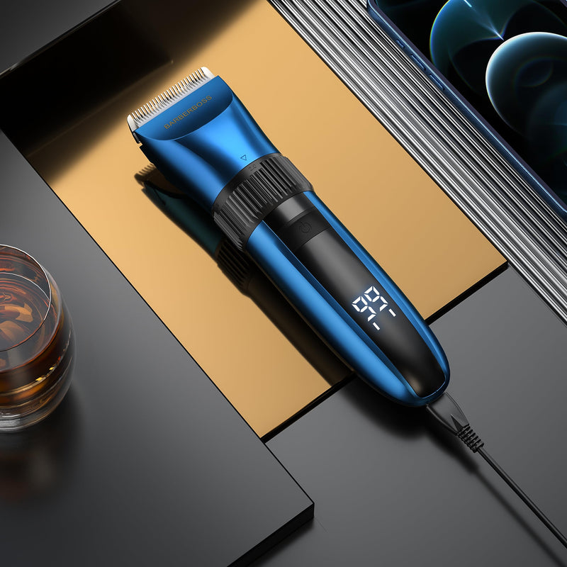 [Australia] - BarberBoss Wireless Self-Sharpening Waterproof Beard and Hair Trimmer with Ceramic Blades, LED Display, Fast Charging and 8 Color Comb Attachments QR-2082 