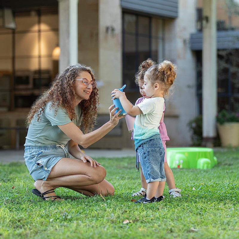 [Australia] - Nuby Thirsty Kids No Spill Flip-It Reflex Stainless Steel Travel Cup or Water Bottle - 10 Oz - 18+ Months - Blue 