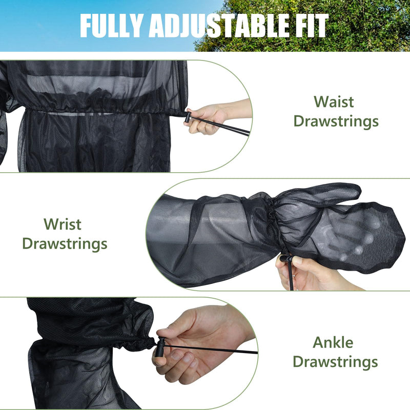 [Australia] - HOMEYA Bug Jacket S/M, Anti Mosquito Netting Suit with Zipper on Hood Ultra-fine Mesh Pants Mitt Socks with Free Carry Pouch for Protecting Hunting Fishing Men Women Black Small/Medium 
