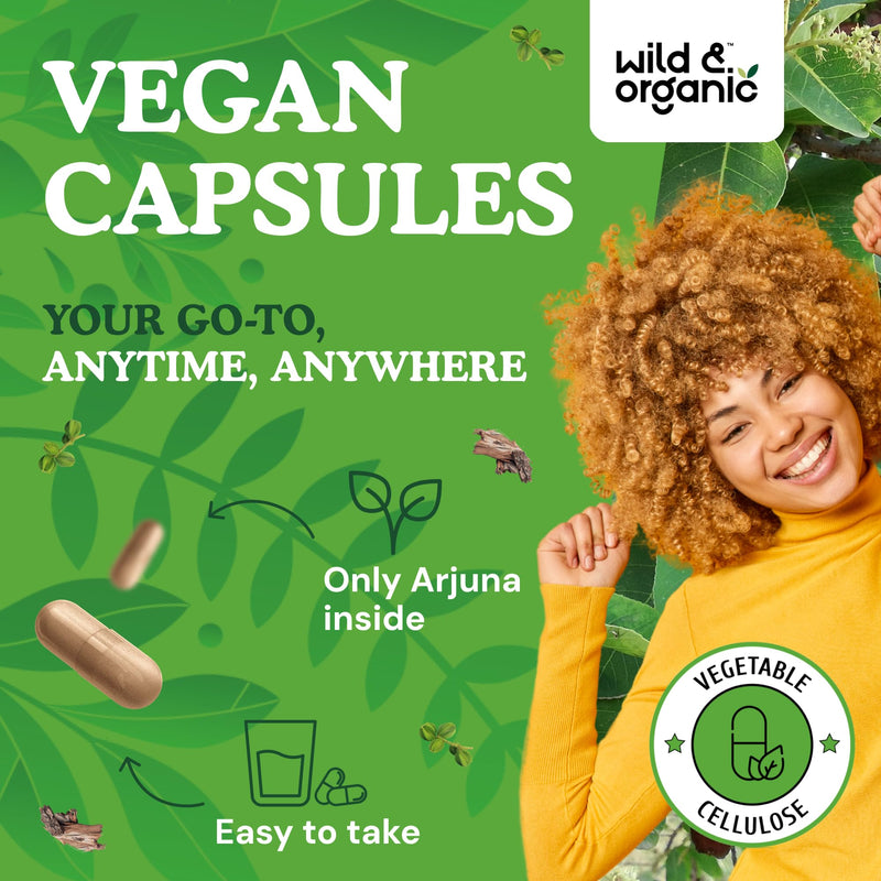 [Australia] - Wild & Organic Arjuna Bark Capsules - Overall Support - Arjuna Powder Supplement - 120 Herbal Capsules - 4-Month Supply - Terminalia Bark & Leaf Extract - Vegan, No Fillers, Non-GMO 