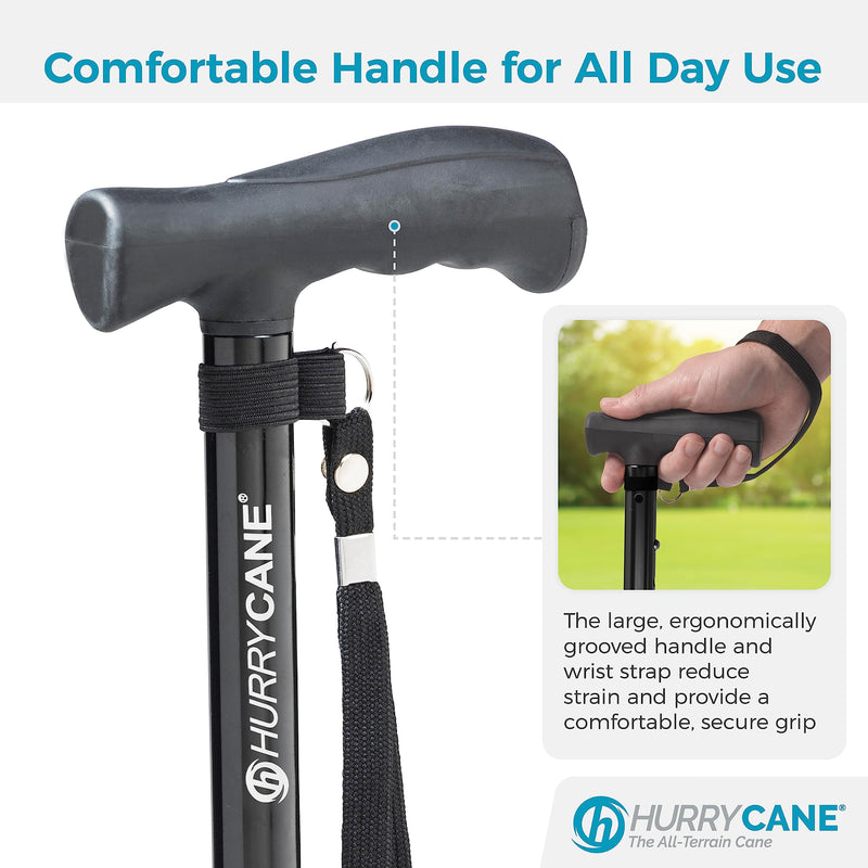 [Australia] - HurryCane HCANE-BK-C2 Freedom Edition Foldable Walking Cane with T Handle, Original Black 