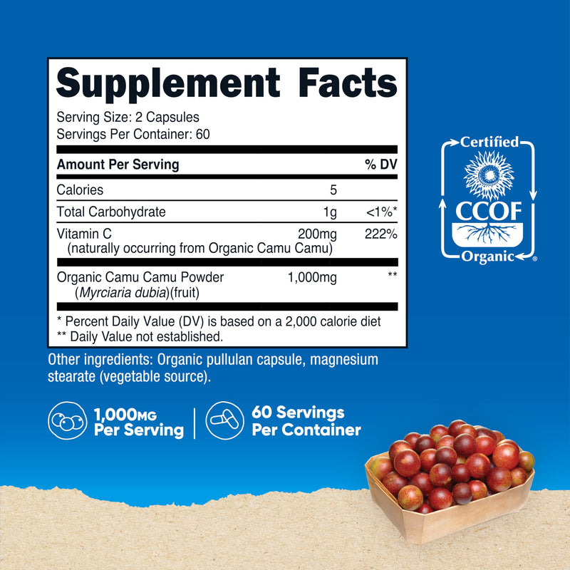 Nutricost Camu Camu (1000mg) 120 Capsules, Gluten Free | CCOF Certified Made with Organic, GMO-Free 120 Count (Pack of 1)