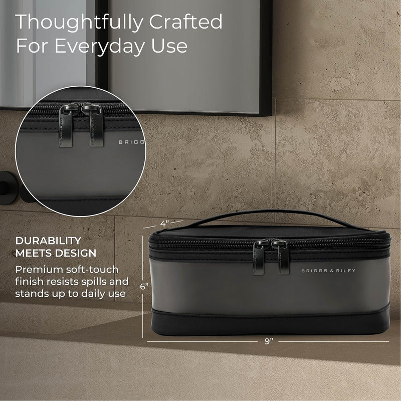 Briggs & Riley Travel Essentials Translucent Case - Toiletry Bag for Women & Men, Organizer for Bathroom Accessories, Makeup, & Skincare, Dopp Kit for Vacation - Baseline Collection, Black