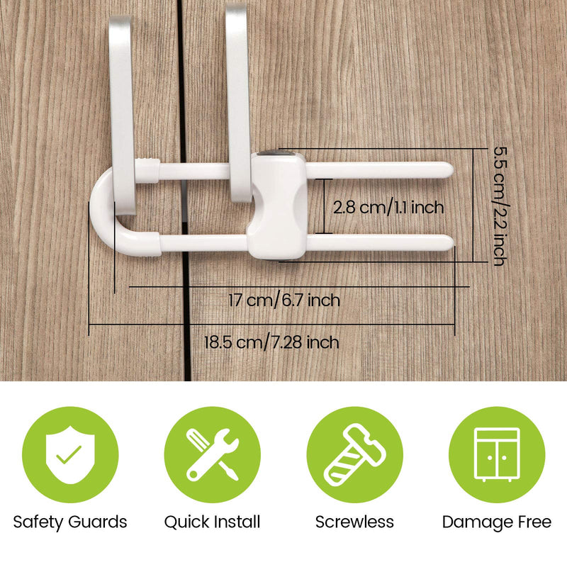 [Australia] - Jetec 10 Pieces Cabinet Locks for Babies, U-Shaped Proofing Drawers Safety Child Locks Adjustable, Easy to Use Childproof Latch for Knob Handle on Kitchen Door Storage Cupboard Closet (White) White 