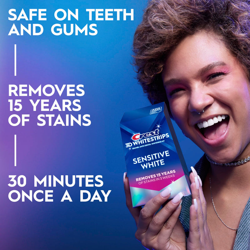 Crest 3DWhitestrips Sensitive White At-Home Teeth Whitening Kit, 18 Treatments, Gently Removes 15 Years of Stains 18 Count (Pack of 1)