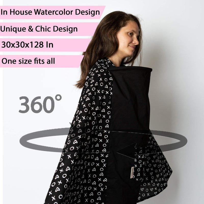 [Australia] - Milky Chic Nursing and Breastfeeding Poncho - Patent Pending 360 Full Coverage Wired Nursing Cover and Apron - Breathable, Soft Cotton - Carseat, Stroller Canopy - Multifunctional Baby Shower Gifts Blackandwhite 