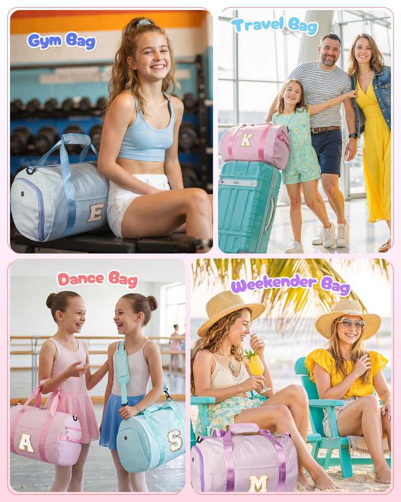 Birthday Gifts for 9 Years Old Girl, Girls Travel Duffle Bag, Gift | Teen Girl Gifts, Dance Bag for Girls, Kids Overnight Bags with Shoe Compartment & Makeup Pouch, Initial Gym Bag (Letter A) Purple